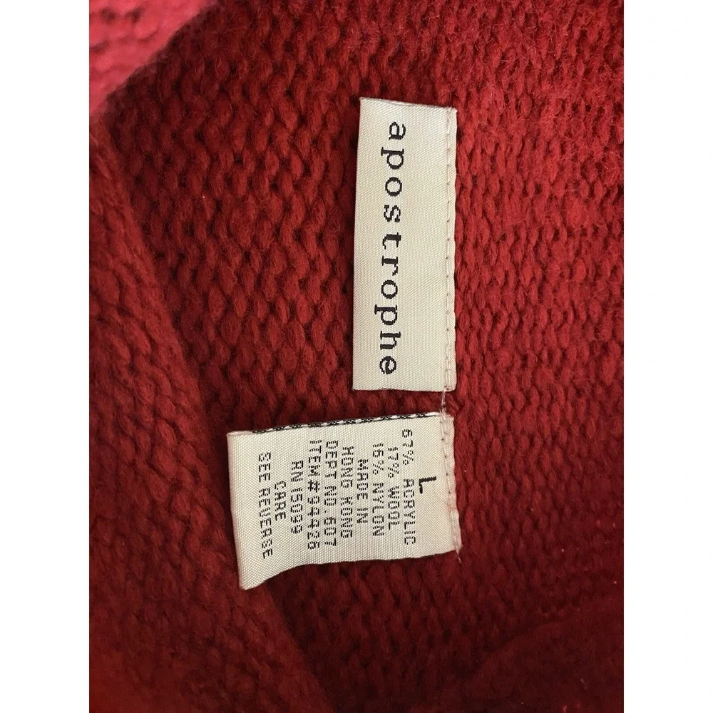 Apostrophe Women's Red Rolled Turtleneck Wool Blend Short Sleeve Sweater- Size L - Picture 8 of 11